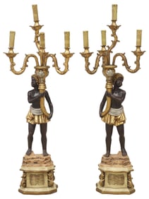 (2) VENETIAN STYLE PARCEL-GILT FIGURAL 4-LT TORCHIERES, 39.5"H