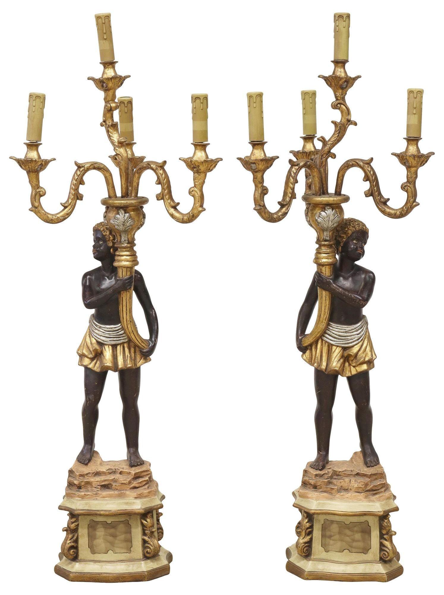 (2) VENETIAN STYLE PARCEL-GILT FIGURAL 4-LT TORCHIERES, 39.5"H (1 of 5)