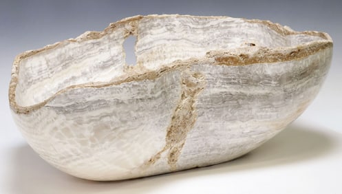 LARGE GEOLOGICAL NATURAL-EDGE ONYX BOWL, 24.5" X 16"