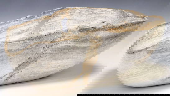 LARGE GEOLOGICAL NATURAL-EDGE ONYX BOWL, 24.5" X 16": Geological natural-edge onyx bowl, of organic form, approx 9.5&quot;h, 24.5&quot;w, 16&quot;d, 34lbs
