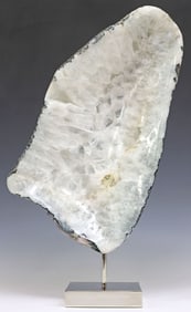 GEOLOGICAL AGATE SPECIMEN ON POLISHED NICKEL BASE, 25"H