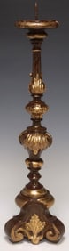 CONTINENTAL BAROQUE STYLE PARCEL GILT CANDLE PRICKET