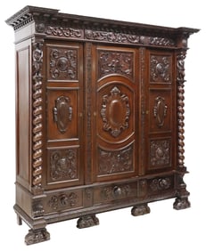 ORNATELY CARVED ITALIAN RENAISSANCE REVIVAL WALNUT ARMOIRE