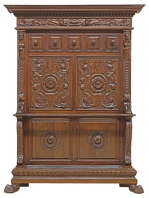 ITALIAN RENAISSANCE REVIVAL CARVED WALNUT HALL TREE