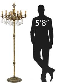 ITALIAN GILT METAL & CRYSTAL 9-LT CANDELABRA FLOOR LAMP