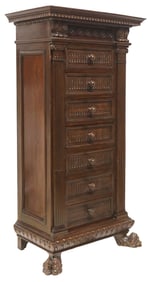 ITALIAN RENAISSANCE REVIVAL CARVED WALNUT TALL CHEST OF DRAWERS