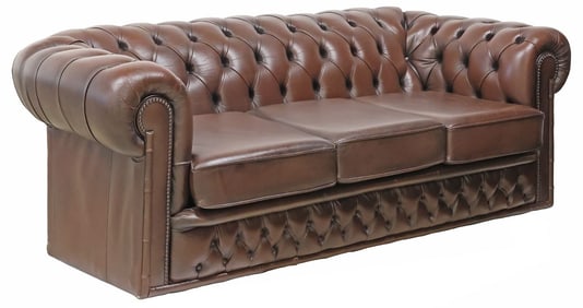 ENGLISH CHESTERFIELD STYLE TUFTED BROWN LEATHER SOFA