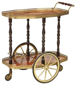 ITALIAN FLORAL MARQUETRY SERVICE TROLLEY/ BAR CART