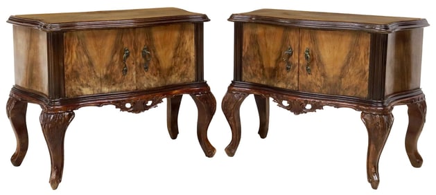 (2) ITALIAN VENETIAN BURLED WALNUT BEDSIDE CABINETS