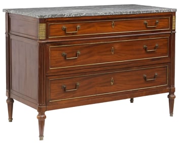 FRENCH LOUIS XVI STYLE MARBLE-TOP MAHOGANY COMMODE