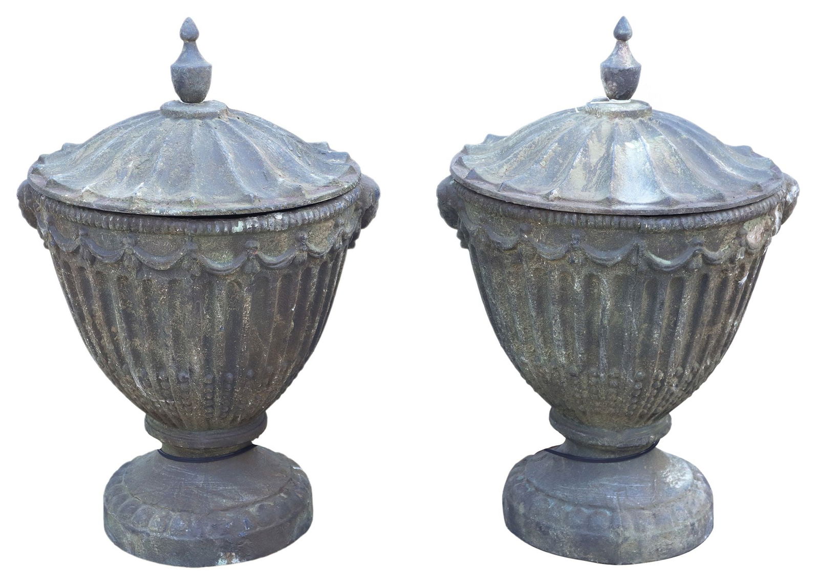 (2) NEOCLASSICAL CAST IRON FLUTED GARDEN URNS & COVERS (1 of 3)