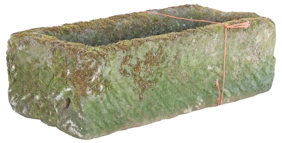LARGE RUSTIC STONE TROUGH OR GARDEN PLANTER, 30"W