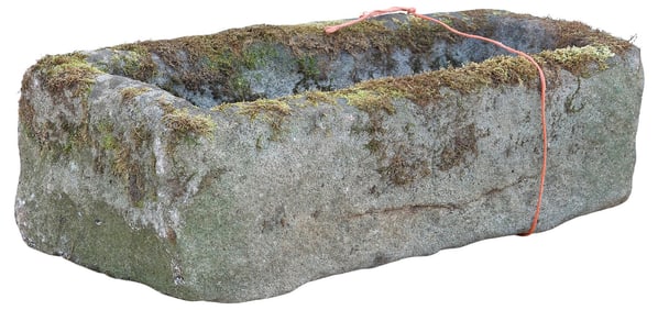 LARGE RUSTIC STONE TROUGH OR GARDEN PLANTER, 25.5"W