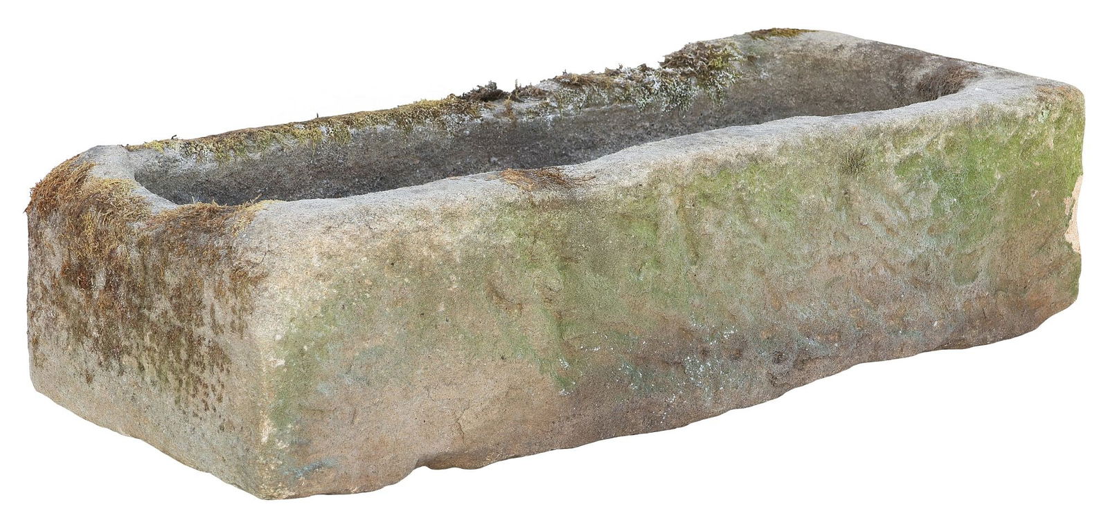 LARGE RUSTIC STONE TROUGH OR GARDEN PLANTER, 42"W (1 of 3)