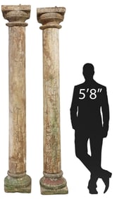 (2) ARCHITECTURAL HARDWOOD & CAST STONE COLUMNS, 101"H