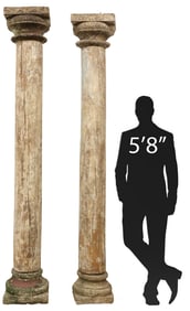 (2) ARCHITECTURAL HARDWOOD & CAST STONE COLUMNS, 101"H