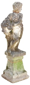CAST STONE FOUR SEASONS ALLEGORICAL GARDEN STATUE ON PLINTH, AUTUMN