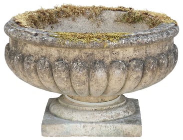 CAST STONE GARDEN URN ON PLINTH