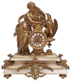 FRENCH NEOCLASSICAL STYLE FIGURAL GREEK GODDESS MANTEL CLOCK