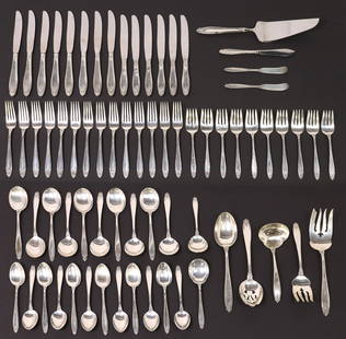 (71) INTERNATIONAL 'PRELUDE' STERLING SILVER FLATWARE SERVICE: (lot of 71) American sterling silver flatware service, International, in the &quot;Prelude&quot; pattern, including: (8) hollow handle knives, 9.25&quot;l, (6) hollow handle knives, 8 7/8&quot;l, (14)