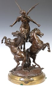 AFTER ETIENNE-HENRI DUMAIGE (1830-1888) BRONZE, VICTORY GODDESS & STALLIONS