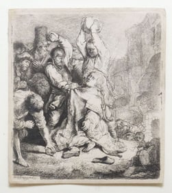 REMBRANDT VAN RIJN (1606-1669) ETCHING, 'THE STONING OF ST. STEPHEN', COA