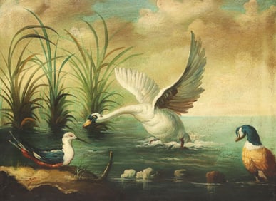 AFTER IRA MONTE PAINTING SWAN & WATERFOWL, 30" X 40"