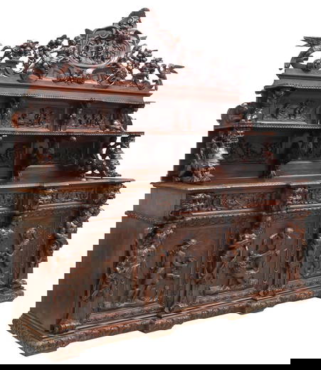EXCEPTIONAL RENAISSANCE REVIVAL CARVED WALNUT BUFFET