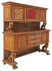 ITALIAN RENAISSANCE REVIVAL CARVED WALNUT LIONS SIDEBOARD