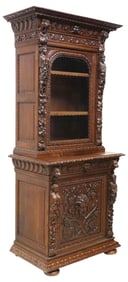 FRENCH RENAISSANCE REVIVAL CARVED & GLAZED OAK BUFFET, 90"H