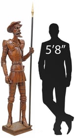 NEAR LIFE-SIZED CARVED WOOD SCULPTURE OF DON QUIXOTE, 78"H