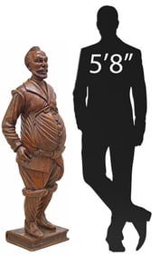 NEAR LIFE-SIZE FIGURAL CARVED BAR CABINET, SANCHO PANZA, 58.5"H