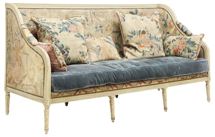 FRENCH LOUIS XVI STYLE TAPESTRY-UPHOLSTERED SOFA