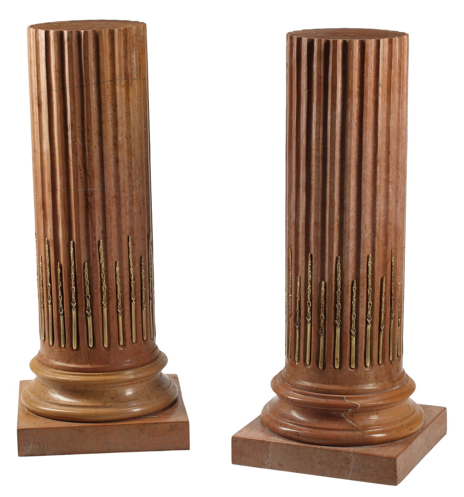 (2) NEOCLASSICAL STYLE BRONZE-MOUNTED MARBLE FLUTED PEDESTALS, 40"H (1 of 5)