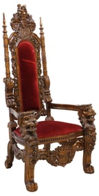 ORNATE RENAISSANCE STYLE HANDCARVED THRONE ARMCHAIR