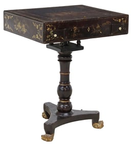 CHINESE EXPORT PARCEL-GILT BLACK LACQUER LIFT-TOP GAMES TABLE