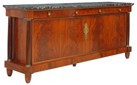 FRENCH EMPIRE STYLE MARBLE-TOP MAHOGANY SIDEBOARD