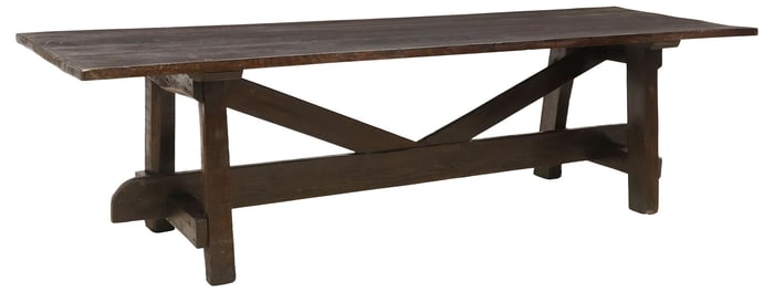 MONUMENTAL OAK REFECTORY TRESTLE TABLE, 115"L