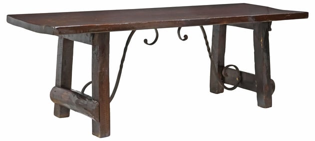 SPANISH BAROQUE STYLE WALNUT TRESTLE DINING TABLE