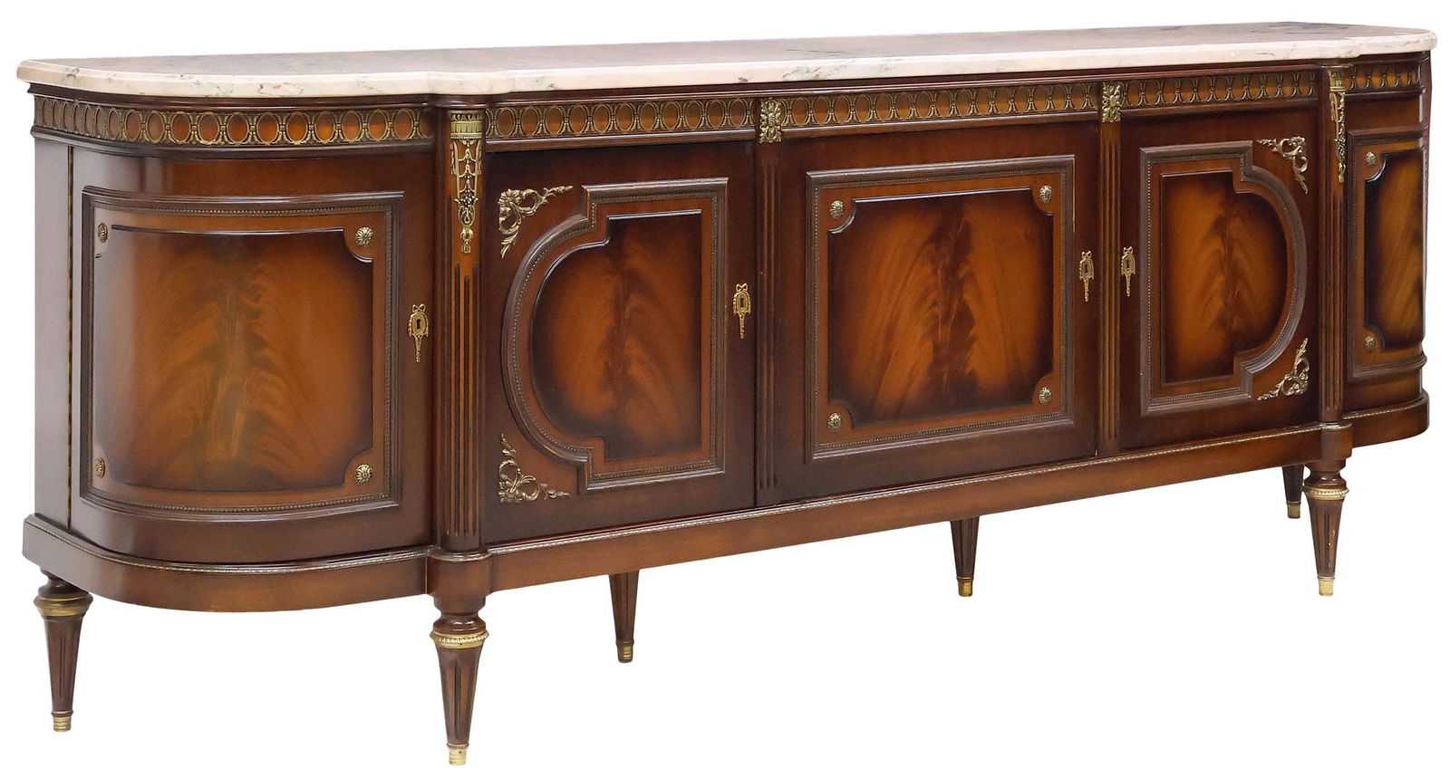 FRENCH LOUIS XVI STYLE MARBLE-TOP MAHOGANY SIDEBOARD, 105"L (1 of 7)