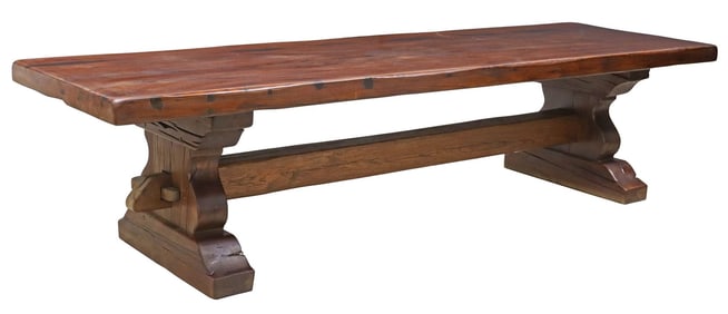 MONUMENTAL FRENCH OAK MONASTERY OR REFECTORY TABLE, 122"L