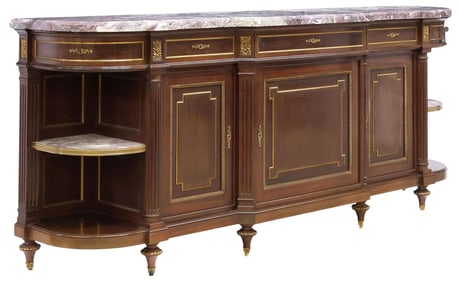MAISON HIRCH LOUIS XVI STYLE MARBLE-TOP MAHOGANY COMMODE A L'ANGLAISE