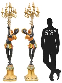 (2) VENETIAN STYLE POLYCHROME PAINTED FIGURAL 9-LT TORCHERES, 84"H