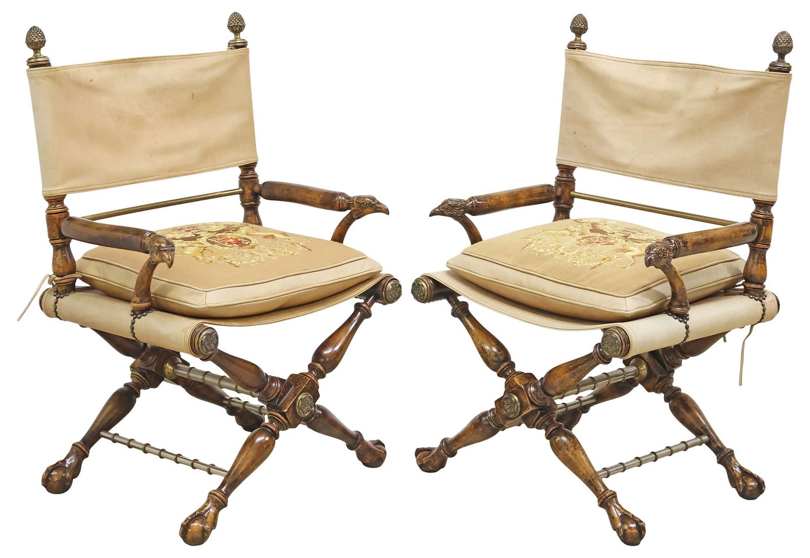 (2) MAITLAND-SMITH REGENCY STYLE LEATHER & WALNUT CURULE ARMCHAIRS (1 of 7)