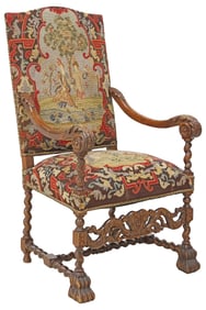 BAROQUE STYLE NEEDLEWORK UPHOLSTERED ARMCHAIR