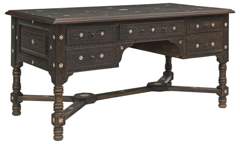 SYRIAN FINELY CARVED & MOTHER-OF-PEARL INLAID HARDWOOD DESK