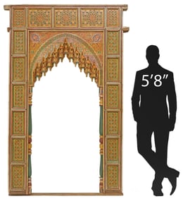 LARGE ARCHITECTURAL MOROCCAN PARCEL-GILT & CARVED MIHRAB WALL NICHE, 89"H