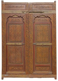 (2) LARGE ARCHITECTURAL MOROCCAN CARVED & PAINTED DOORS, 99"H