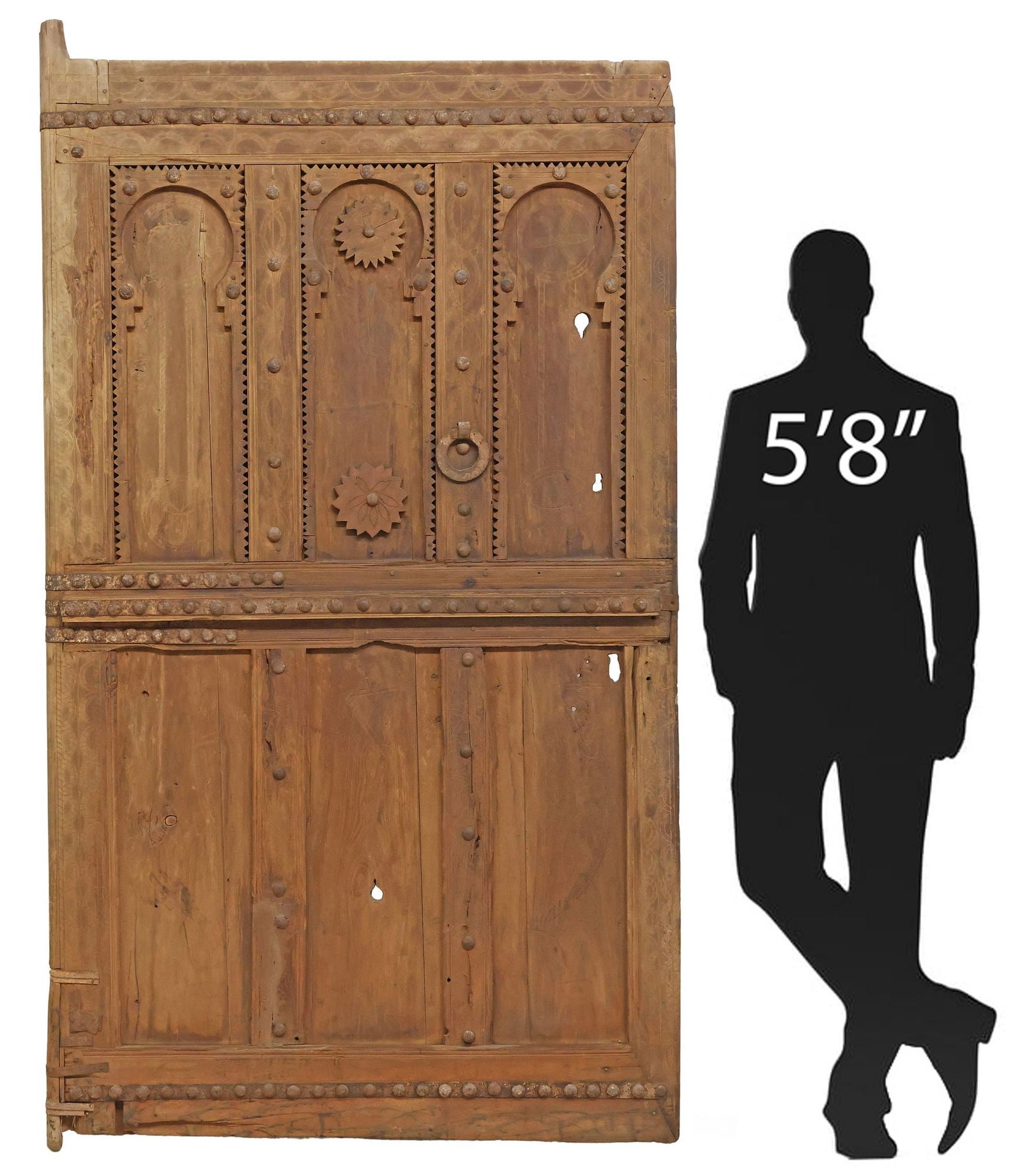 LARGE ARCHITECTURAL TAUREG MOORISH CARVED & IRON-MOUNTED DOOR, 91"H (1 of 4)
