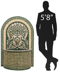 LARGE MOROCCAN CERAMIC TILE MOSAIC WALL FOUNTAIN, 52"H
